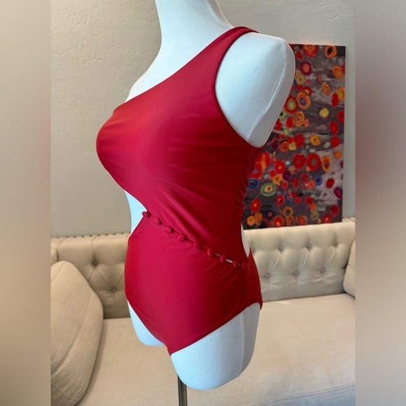 Red Carter Peri Red Cut Out One Piece Swimsuit - Picture 3 of 9